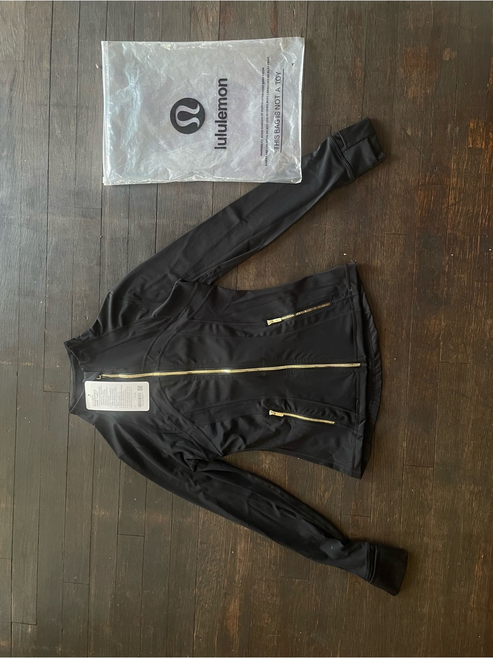 lululemon athletica Black Bomber Jacket with Gold Zippers